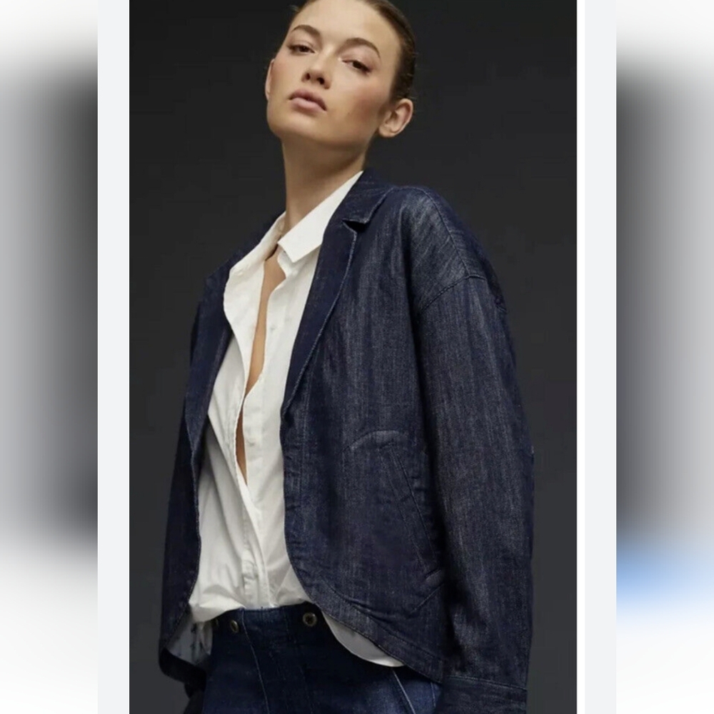 Anthropologie Pilcro Oversized Round Denim Jacket Blazer Ret$160 Size: X